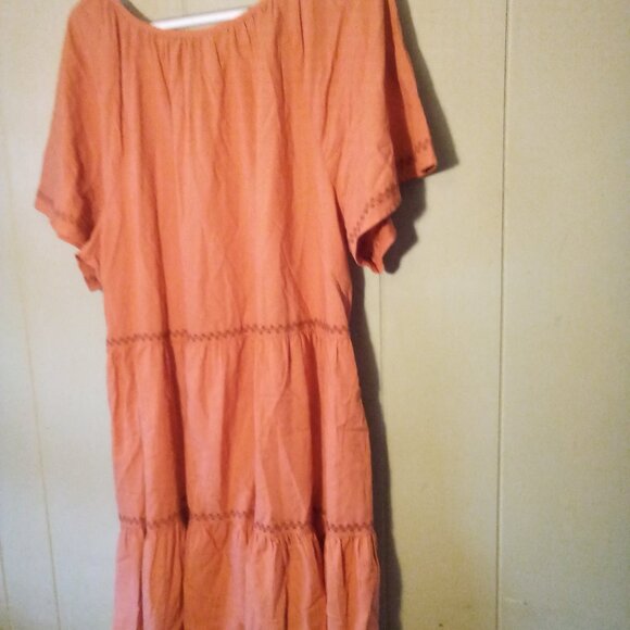 Beach Lunch Lounge Dress Women XL Short Sleeve Ruffle Crochet Trim Burnt Orange - Picture 10 of 14